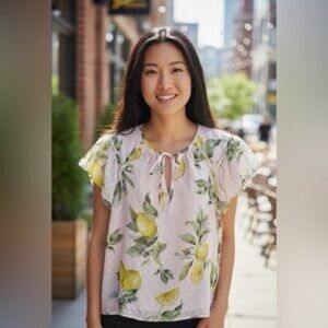 Joie Pink Blouse Lemon Print xs